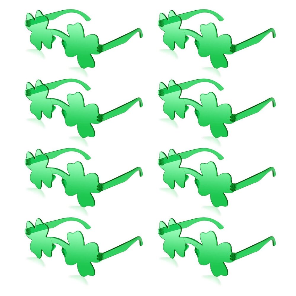 3932 8 Pairs St. Patricks Day Glasses - Shamrock Four Leaf Clover Design